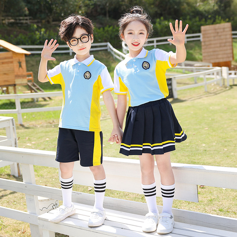 幼儿园园服夏装套装儿童学院风班服夏季短袖小学生校服套装运动服