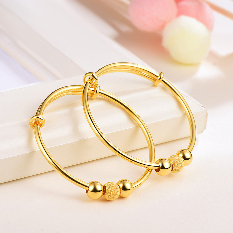 金包银宝宝手镯黄金镯子圆珠推拉婴儿周岁礼童镯小孩金手镯