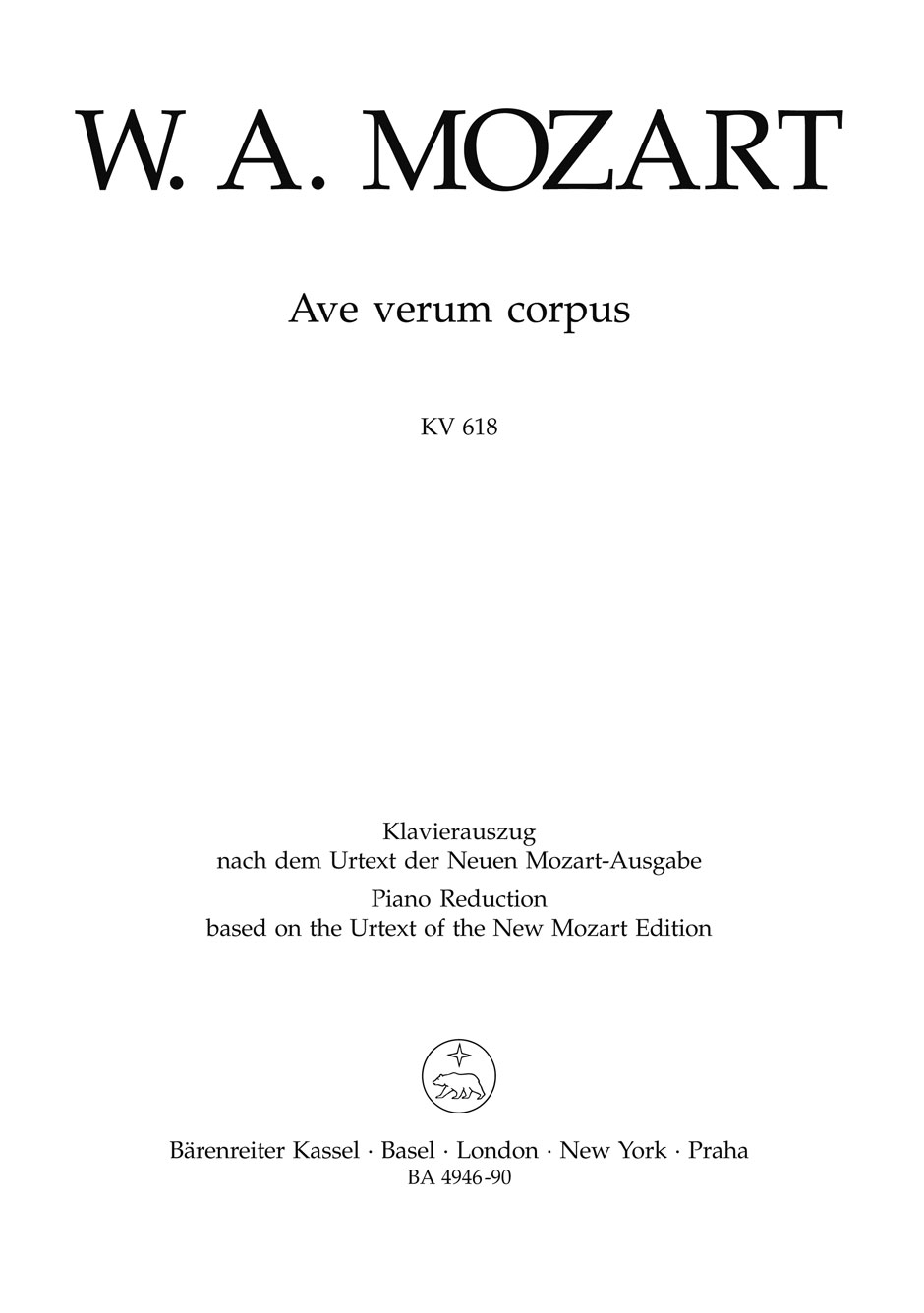 骑熊士莫扎特《Ave verum corpus K.618》 声乐缩编谱 BA4946-90