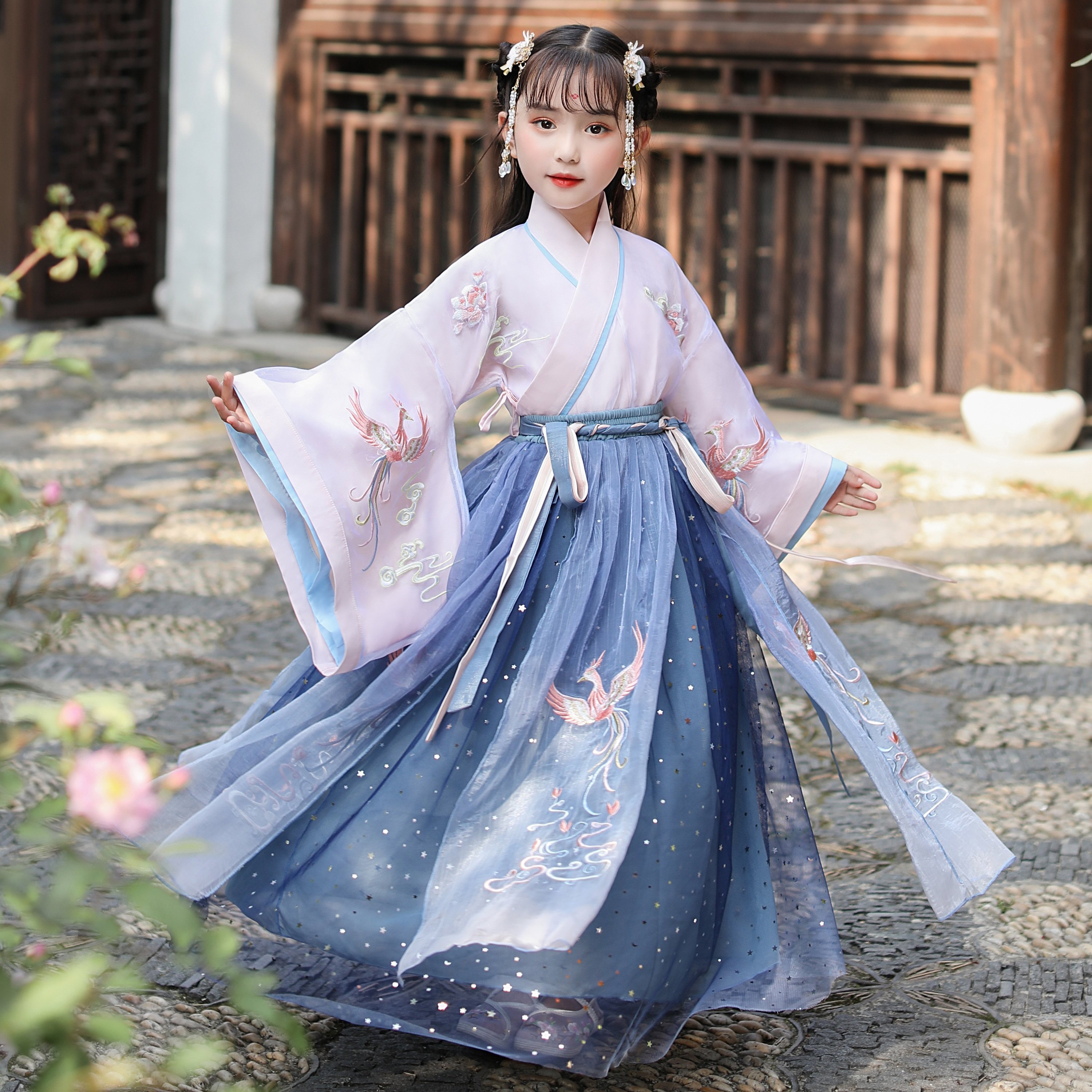 凯迪列旗舰店的优惠券大全—汉服女童春秋装中国风超仙飘逸大袖衫小