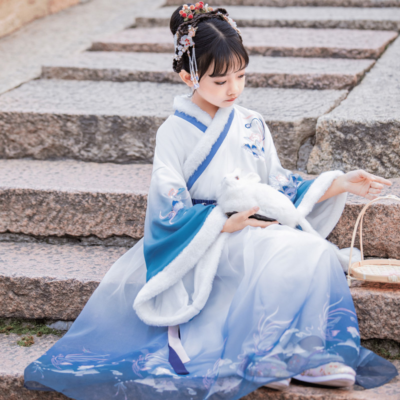 儿童汉服女童超仙飘逸古风秋冬装加厚古装小女孩中国风唐装演出服