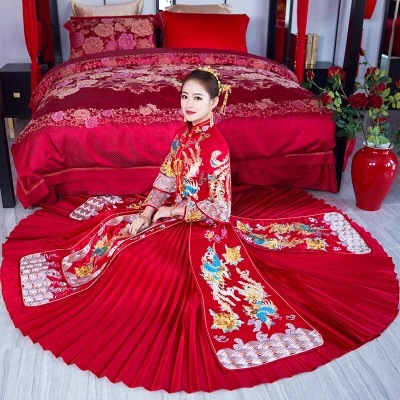 2018新款大码热销秀禾服中式婚纱礼服长袖立领敬酒服嫁衣龙凤褂|ruв категории персональные настройки/разработка услуг/DIY, платье сумки настройки, Специальные одежды, свадебное платье - от Buy2taobao.com для оказания профессиональной услуги покупки агента Taobao