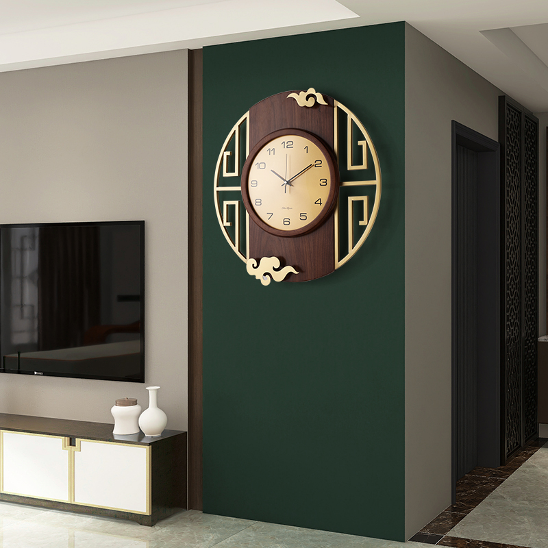 新中式挂墙实木挂钟轻奢挂表客厅时尚时钟家用中国风石英装饰钟表