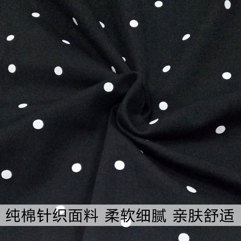 波点纯棉布料弹力黑底白点莱卡棉印花春夏T恤打底衫服装面料针织|ruв категории домашний ткань, ткань/ткань/ручной diy ткани ткани - от Buy2taobao.com для оказания профессиональной услуги покупки агента Taobao