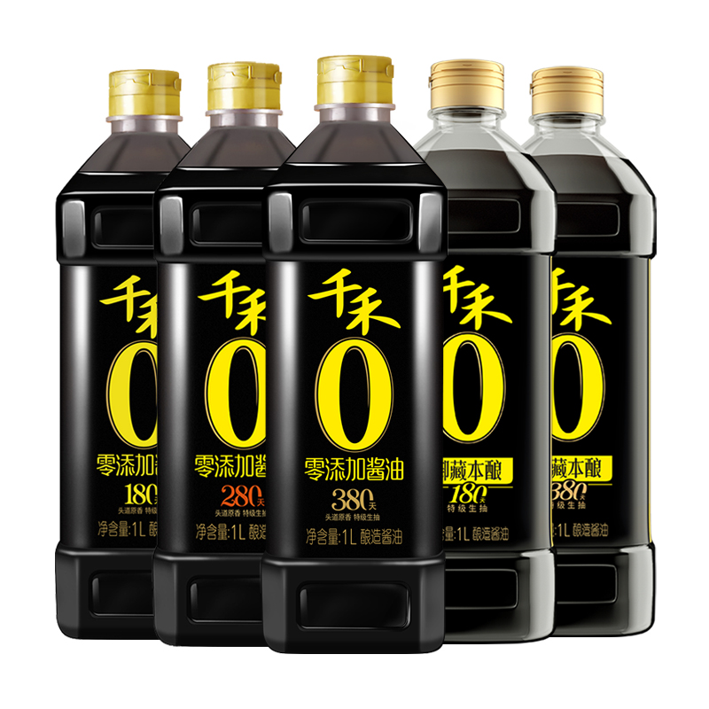 千禾零添加酱油头道特级生抽180/280/380天1L 纯粮食酿造家用无碘