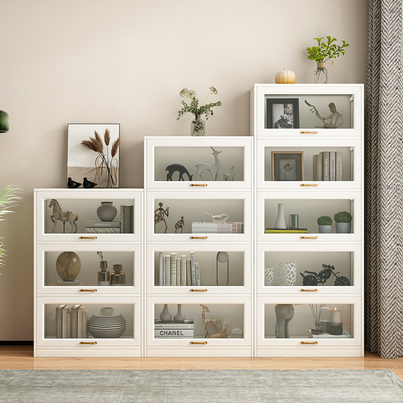 简约白色防尘书柜卧室储物柜家用客厅柜子置物架带门收纳靠墙书架