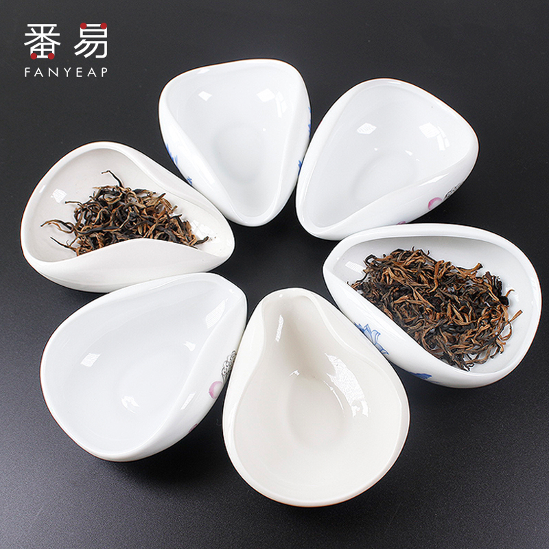 V茶荷/白瓷赏茶禅意陶瓷茶则茶道配件茶具茶碟复古茶勺套装投茶器