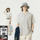 714street古巴领条纹短袖衬衫男女2024新款夏装日系复古衬衣外套