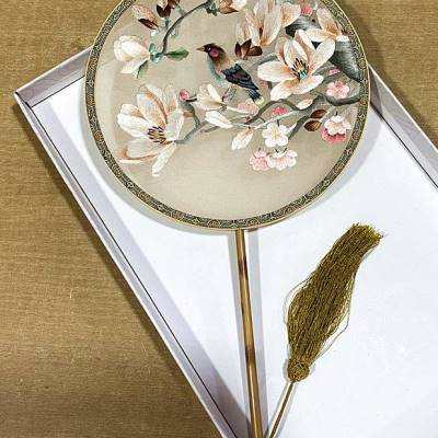 宫扇绣花苏团扇流苏1精美扇子破云扇苏州古装汉服刺绣古风双面w.