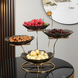 新中式水果盘客厅家用茶几果盘轻奢高档玻璃盘吧台糖果盘前台摆件
