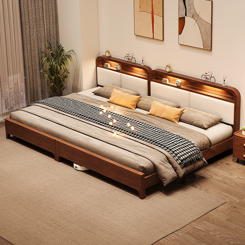 实木大床3米超大三人四人拼接床二胎家庭主卧室家用加宽2米亲子床