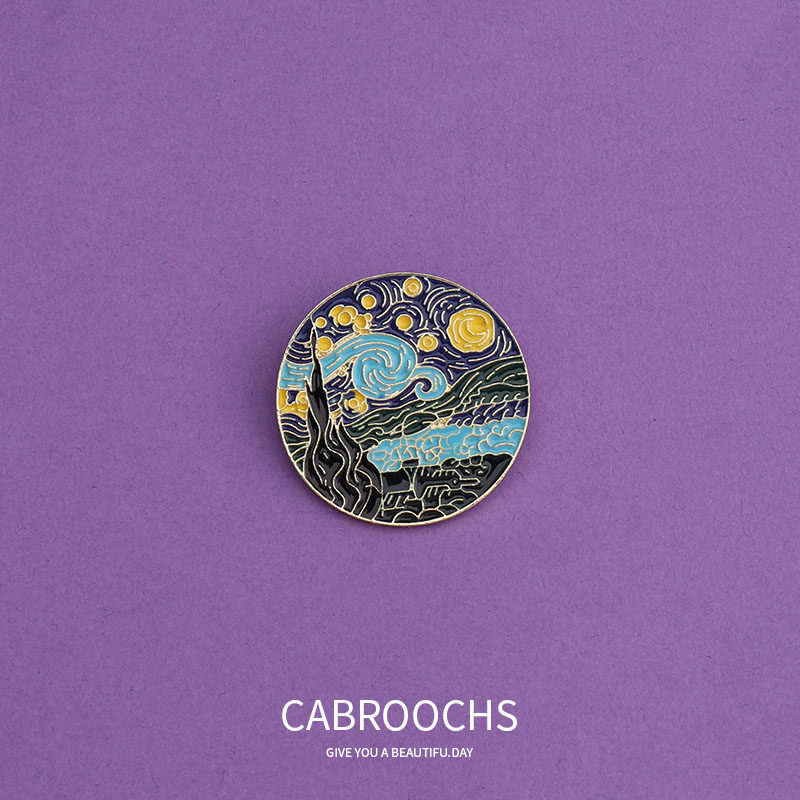 梵高星空胸针复古宫廷女气质油画别针徽章包包男女西装配饰胸花