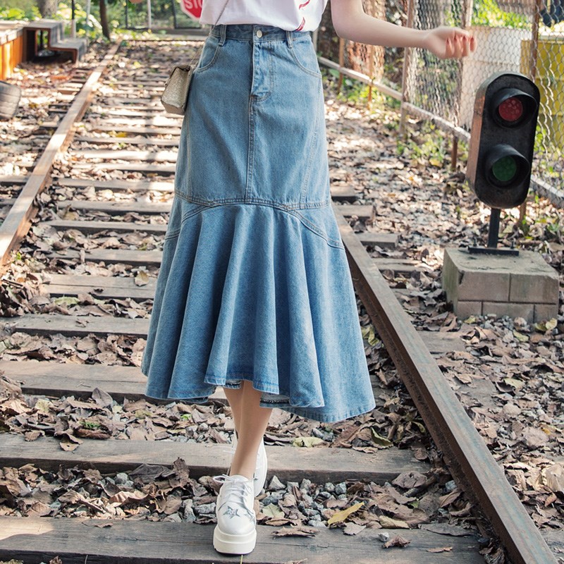 ATAR2019 The new spring and summer fashion Women's wear Washed cowboy fish tail skirt Mid length version Package hip skirtin the Women's clothing/Boutique , Skirts category - from Buy2taobao.com to provide professional Taobao agent buy service