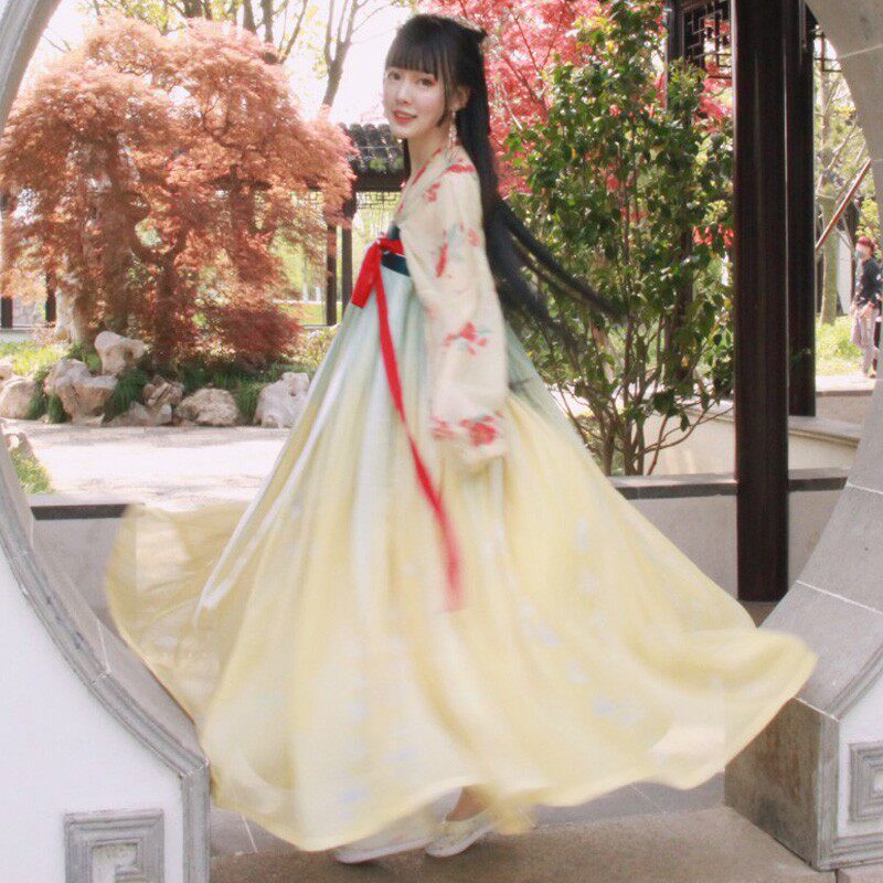 薄纱_【汣渡】白菜汉服女仙女6米大摆对襟齐胸襦裙薄纱夏全套整套古装