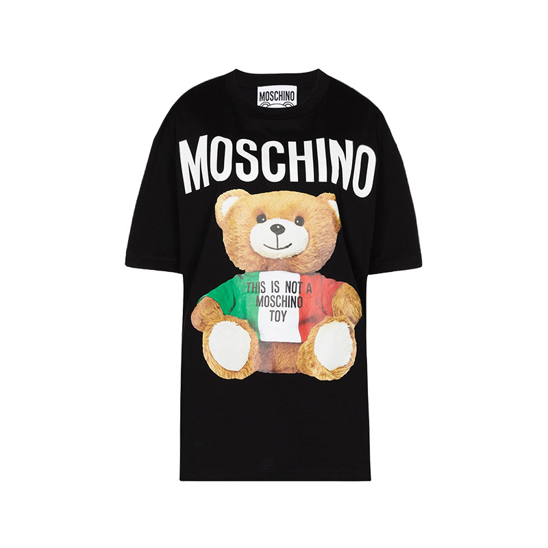 菜鸟moschino莫斯奇诺男女情侣款t恤纯棉别针熊圆领宽松短袖