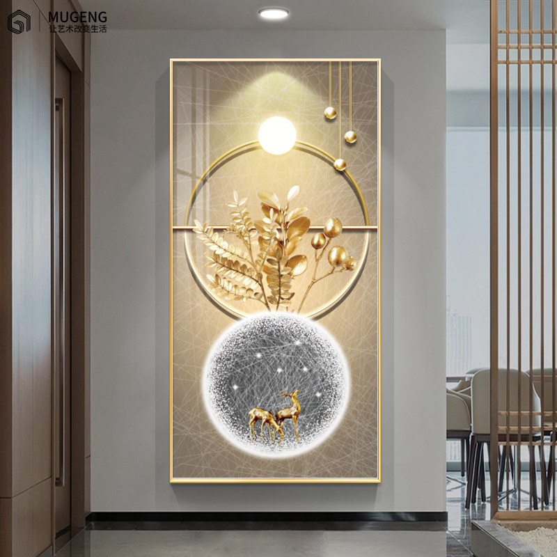 入户进门大气玄关装饰画迎门走廊墙轻奢挂画现代过道竖版抽象壁画