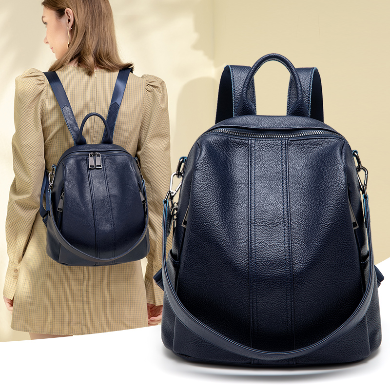 真皮双肩包女2021年新款韩版百搭大容量女士背包时尚牛皮旅行包包