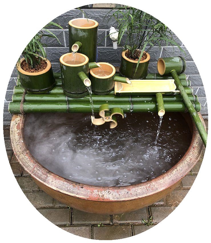 竹筒流水器水循环过滤循环系统竹制养鱼客厅家居自动竹子抽水鱼缸