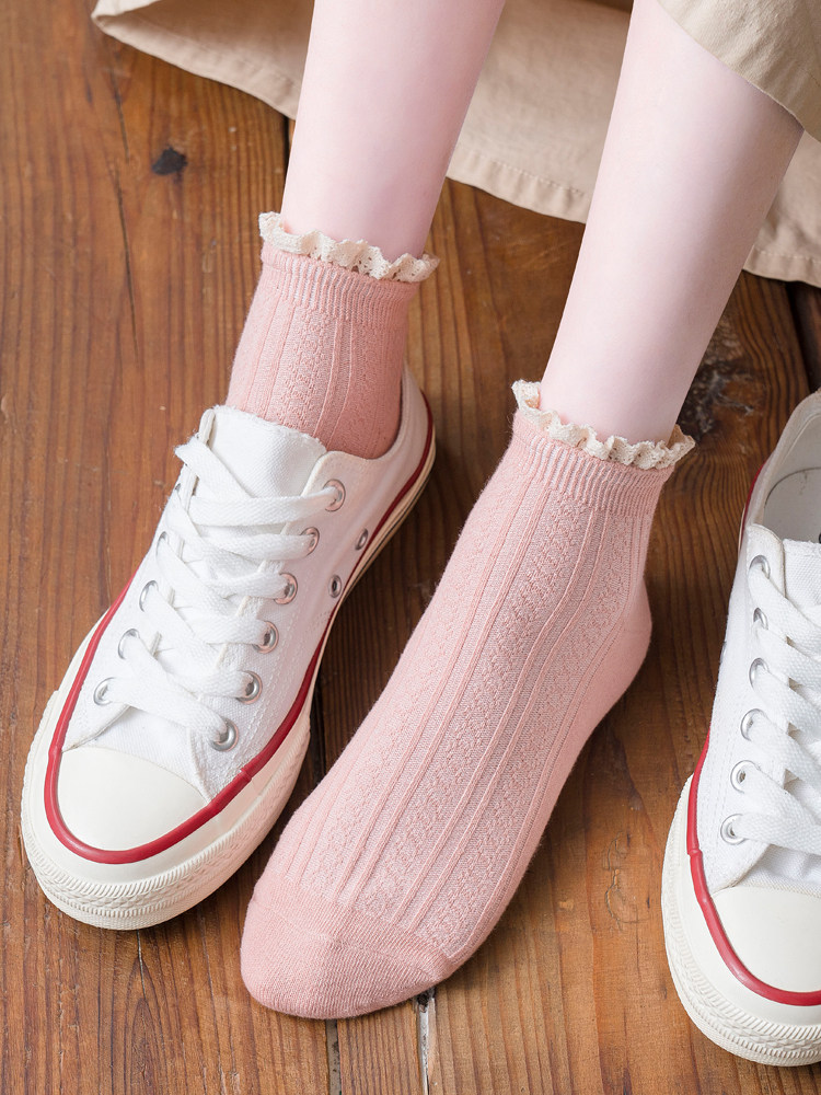 帕耐克丝女袜子女白色蕾丝带花边纯棉浅口短袜ins潮可爱日系短筒