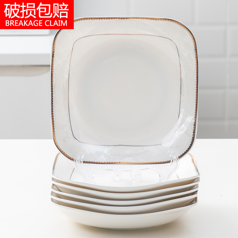 陶瓷菜盘子创意简约欧式陶瓷盘子6个装饭盘北欧汤盘可微波炉餐盘