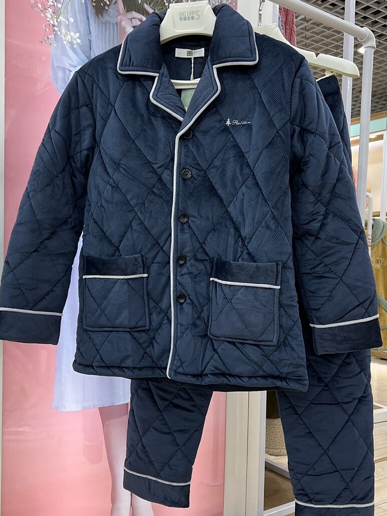 佰伦世家冬季男士睡衣加厚新款贝贝绒家居服三层棉衣夹棉21j31055