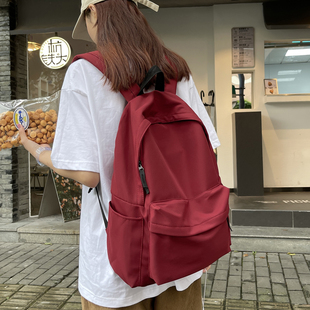 书包女大学生原宿风简约高中学生初中生韩版红色双肩包大容量背包