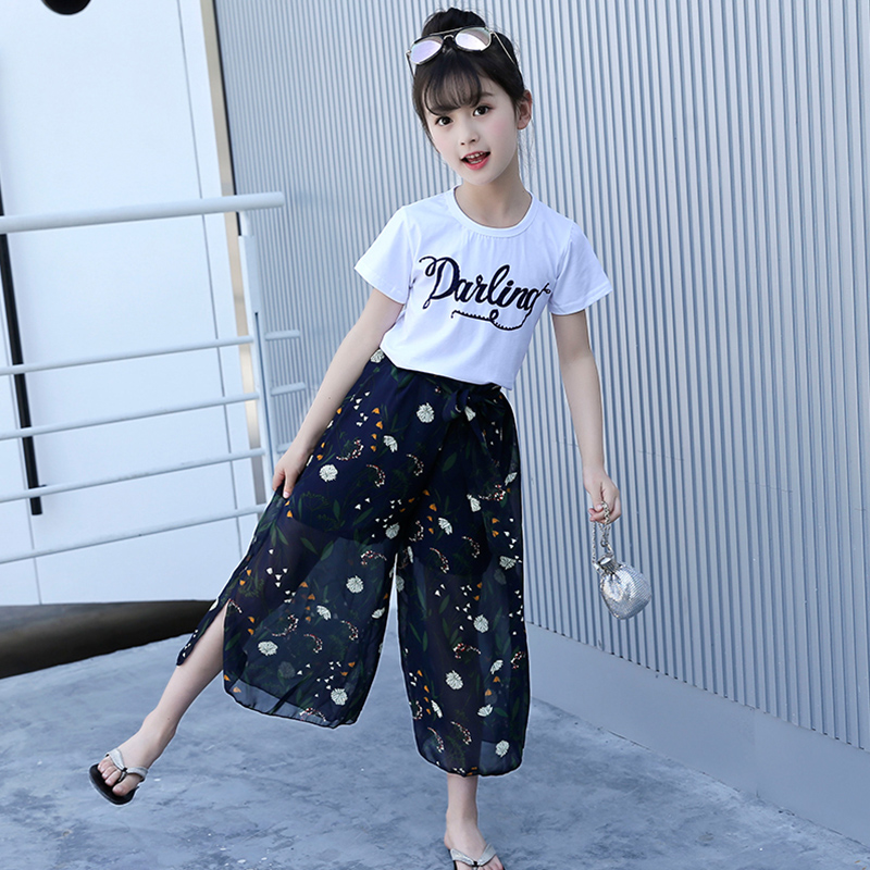 女童夏季休闲套装中大童阔腿棉t恤