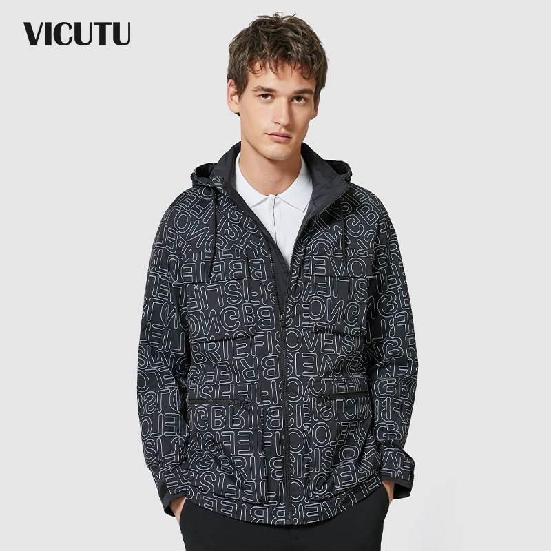vicutu威可多男士风衣时尚连帽个性百搭休闲外套男