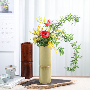 剑山竹筒花瓶竹制寸筒插花器皿中华花艺花道底座中式花器家用天然