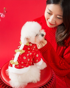 盘扣唐装小狗狗棉衣服新年喜庆冬装泰迪猫咪宠物过年冬天保暖冬季