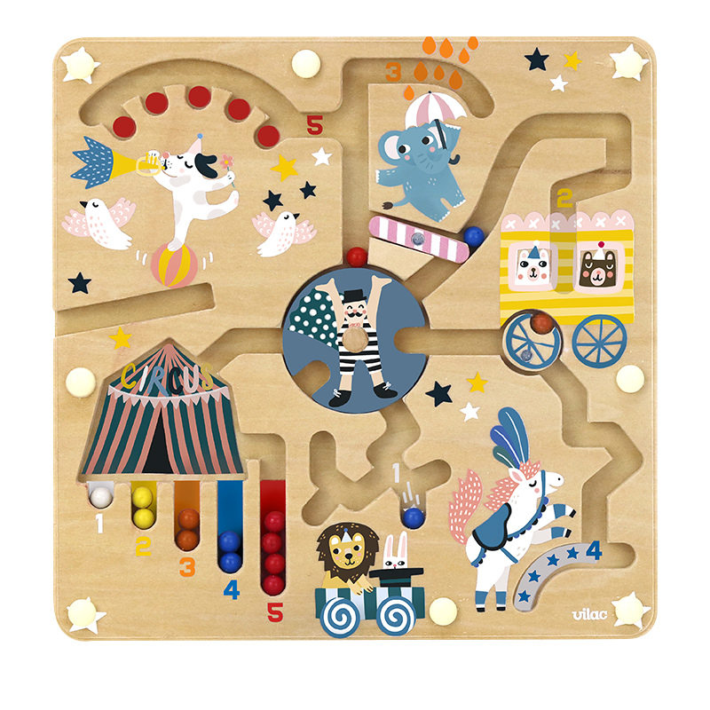 法国Vilac马戏团迷宫磁力走珠大迷宫儿童趣味动手木制玩具宝宝早
