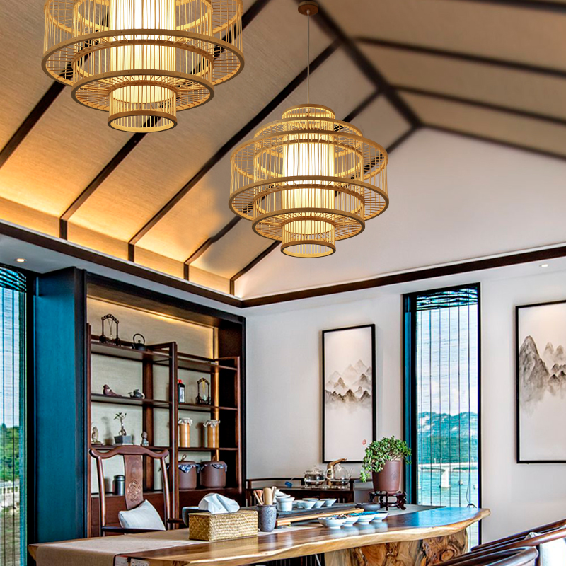 新中式禅意吊灯茶室民宿饭店竹艺灯具日式复古餐厅火锅店卡座包厢