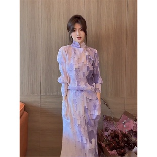 2024新款夏款新中式国风女装今年流行漂亮紫色盘扣连衣裙子套装