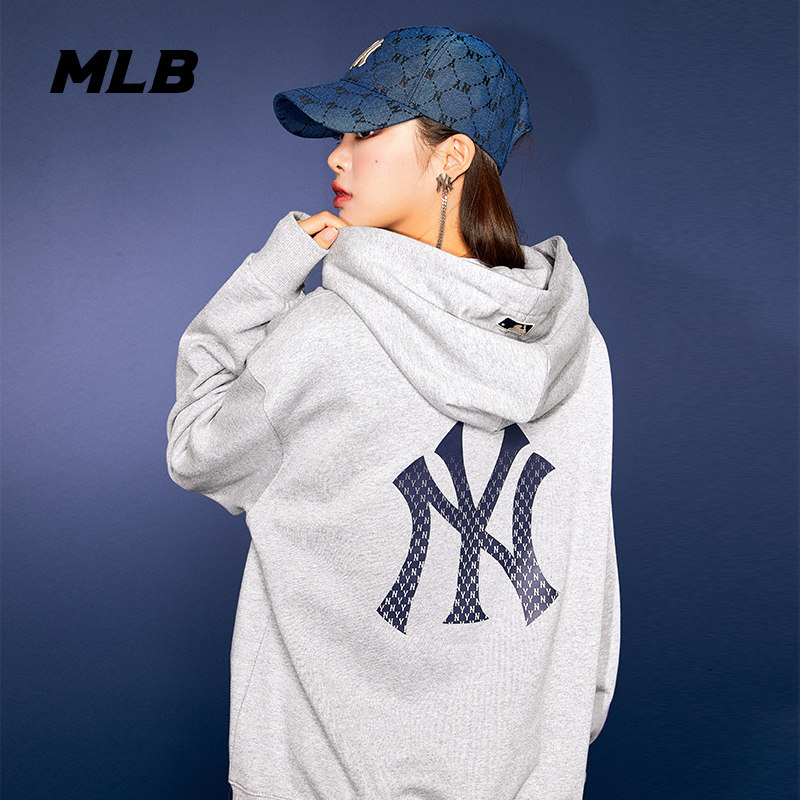mlb2021秋季新款连帽卫衣背部渐变老花ny大标连帽衫情侣休闲外套