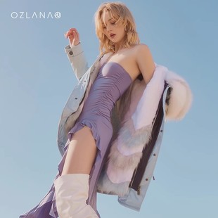 OZLANA皮草派克服2023新款女狐狸毛皮毛一体冬季中长款外套大衣女