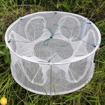 捞虾子网白色圆形折叠渔网虾笼捕鱼笼龙虾网捕虾网螃蟹笼捕小鱼网