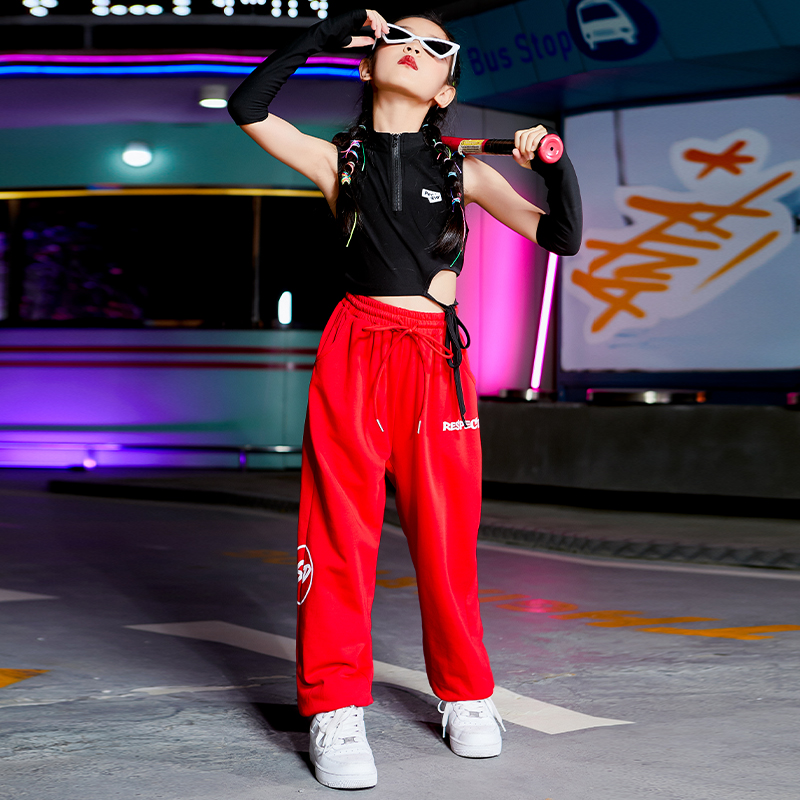 儿童演出服女童秋季爵士舞服装潮流街舞表演服女童模t台走秀潮服