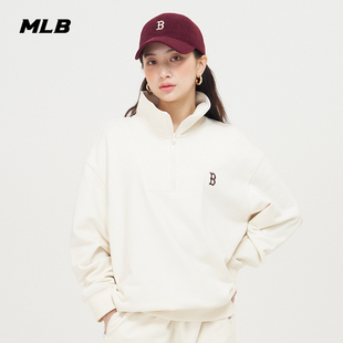 MLB官方 男女情侣纯色立领套头卫衣宽松休闲长袖23新款MTB05