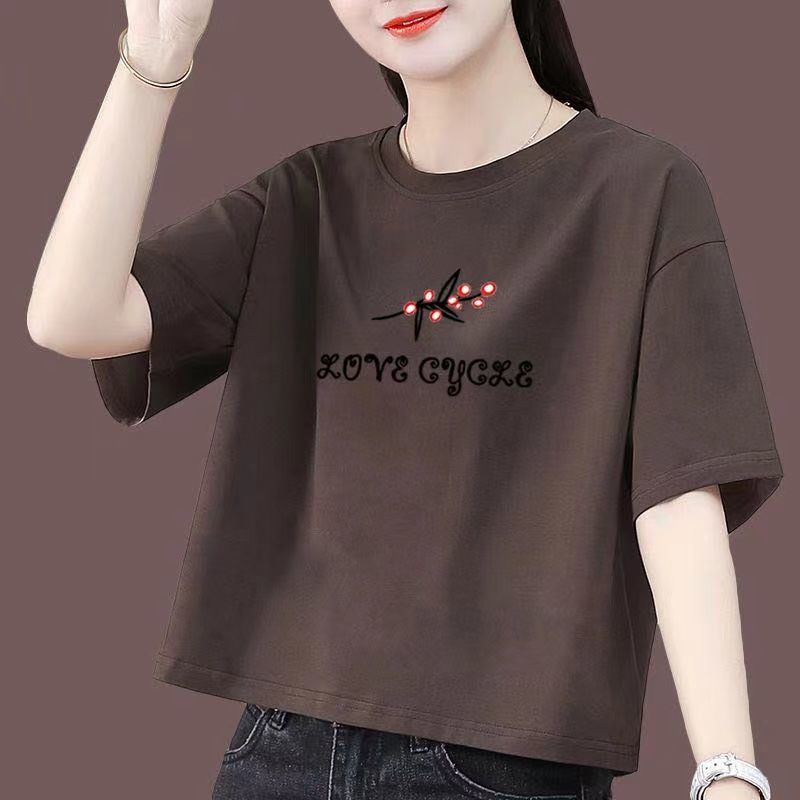 纯棉时尚纯色短袖t恤女士2023年夏季新款韩版小个子宽松短款上衣