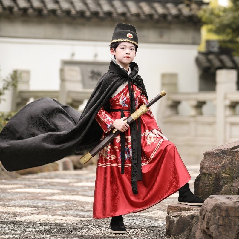 飞鱼服儿童锦衣卫汉服男童套装古装侍卫侠客明制唐装古代武侠服装