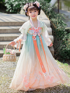 儿童汉服女童夏季薄款古装中国风超仙连衣裙大童短袖女孩古风仙气