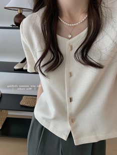 小香风短袖T恤女夏2024新款设计感小众气质白色小西装外套女上衣