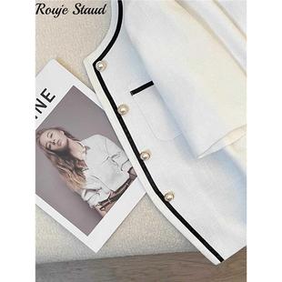 Rouje Staud白色小香风西装外套女2024夏季短袖薄款高级感短上衣