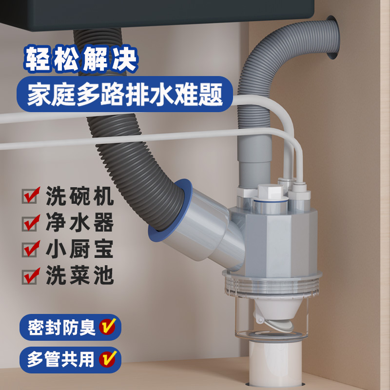 厨房下水管三通水槽洗碗机净水器排水