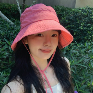 糖果色的夏天~日系可爱系带渔夫帽大檐遮阳帽户外速干防晒帽子女