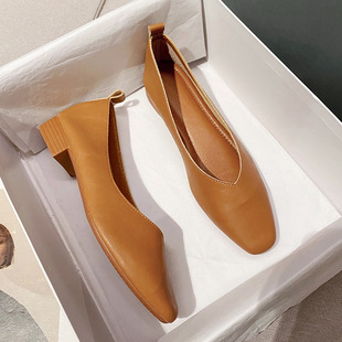 法国设计师CanaryKiss新款浅口单鞋女软皮奶奶鞋女真皮软底低跟瓢