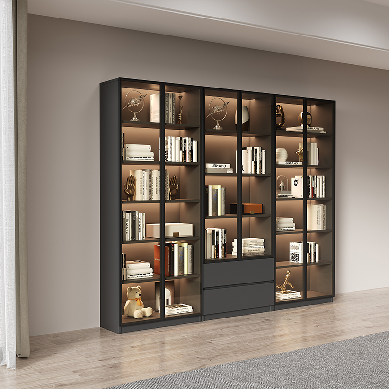 书柜带钢化玻璃展示柜防尘现代轻奢家用客厅手办书架酒柜组合一体