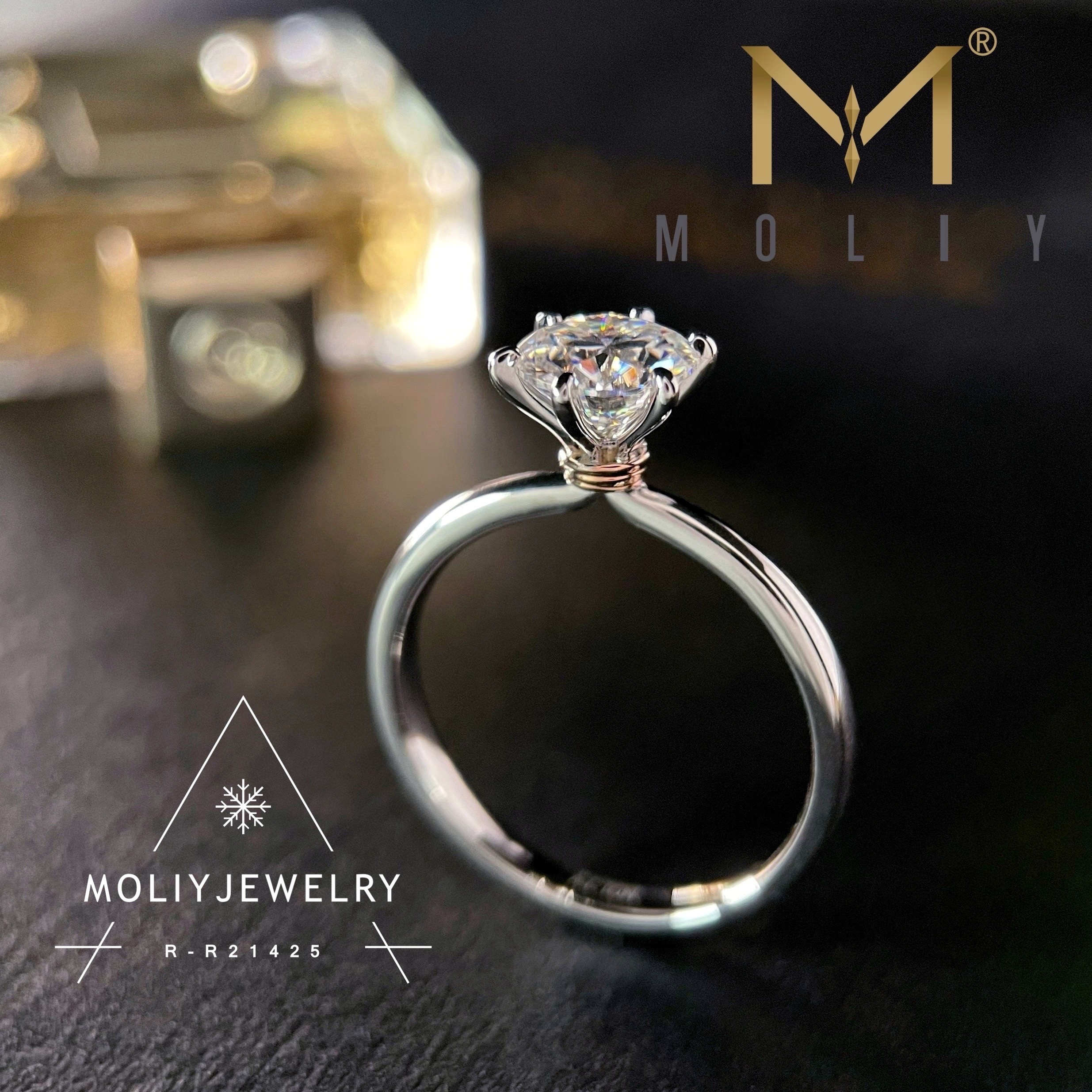 美国cc官方正品d色一克拉莫桑石人工钻手捧花皇冠18k白金戒指手饰