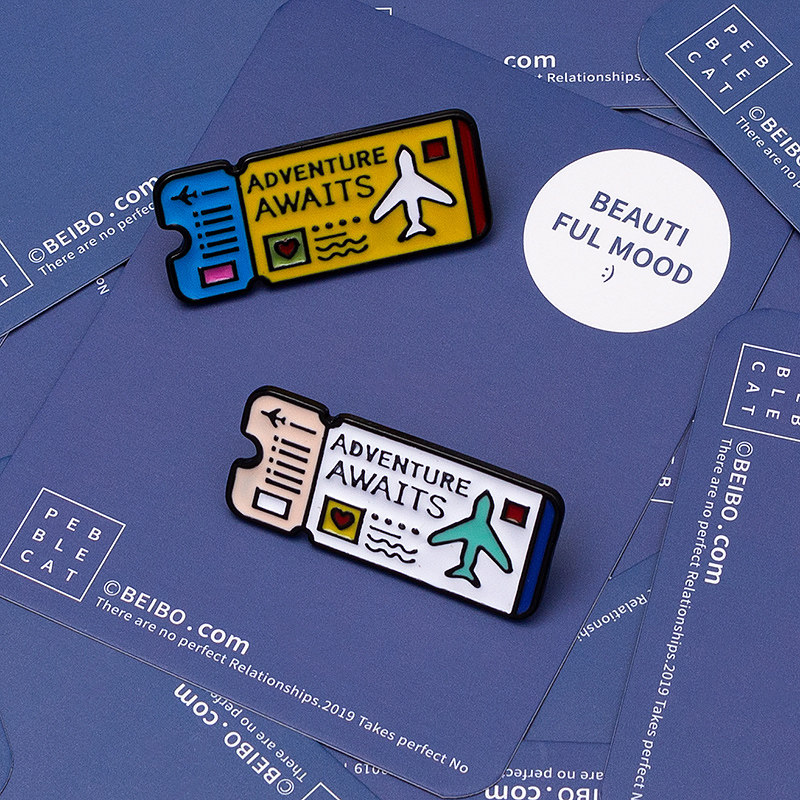 飞机票胸针抖音网红合金卡通领针包扣针挂件登机牌徽章配饰情侣女