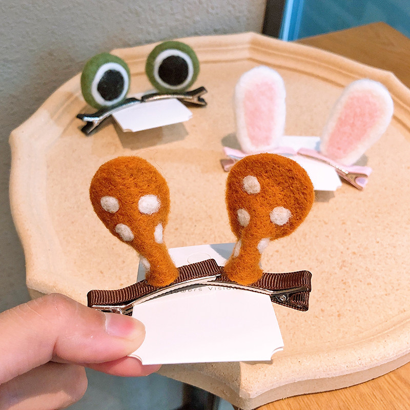 羊毛毡耳朵发夹少女萌萌顶夹女童发饰猫耳朵边夹对夹儿童发饰
